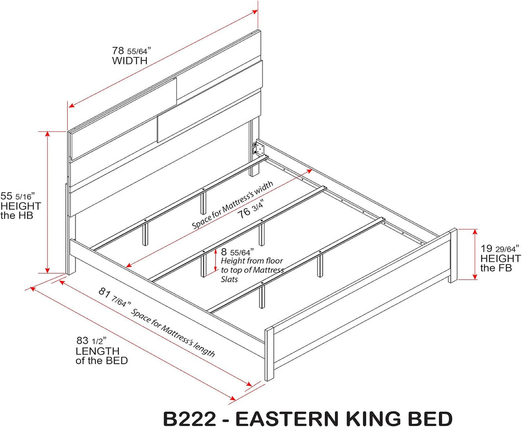 Kings Brand Furniture Dawson Modern 5-Piece Farmhouse Style Bedroom Set in Light Brown Finish - Bed Frame with LED Headboard, Dresser, Mirror, Chest and Nightstand (King Size)