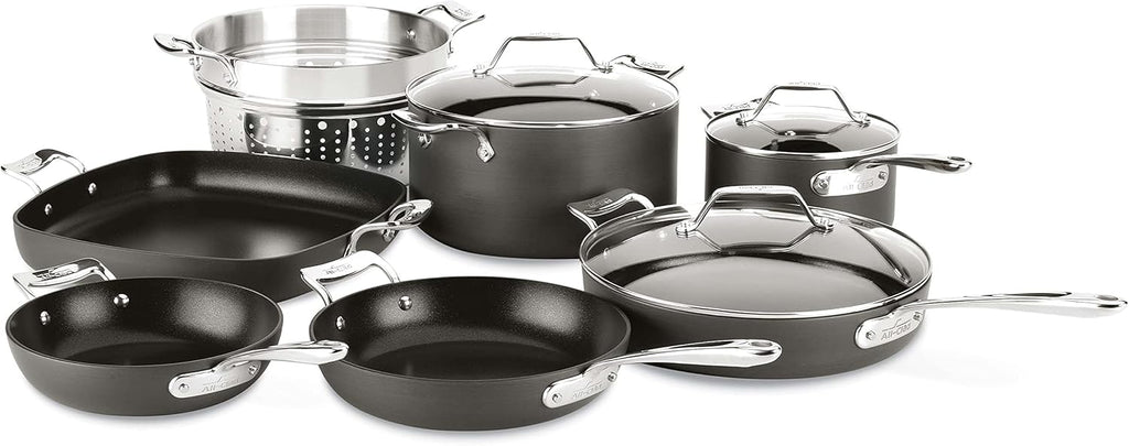 All-Clad Essentials Hard Anodized Nonstick Cookware Set 10 Piece Oven Safe 350F Pots and Pans Black