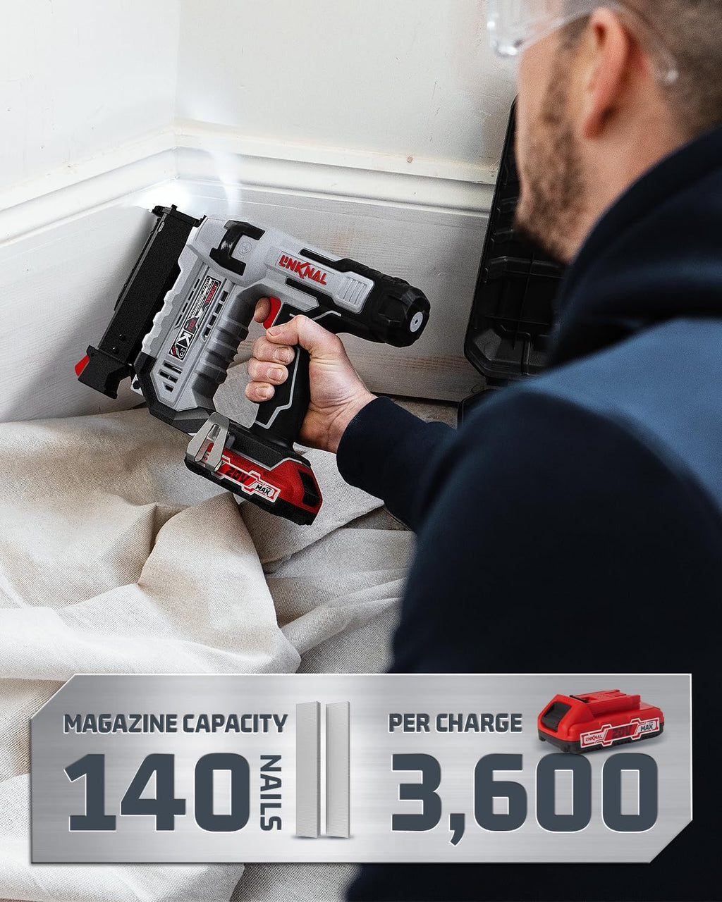 Electric Nail Gun, 23 Gauge Cordless Pin Nailer, 3/8' to 1-3/8' Nails, Battery Powered, 2×Batteries, Charger, and 3600 Nails Included (L823-PN)