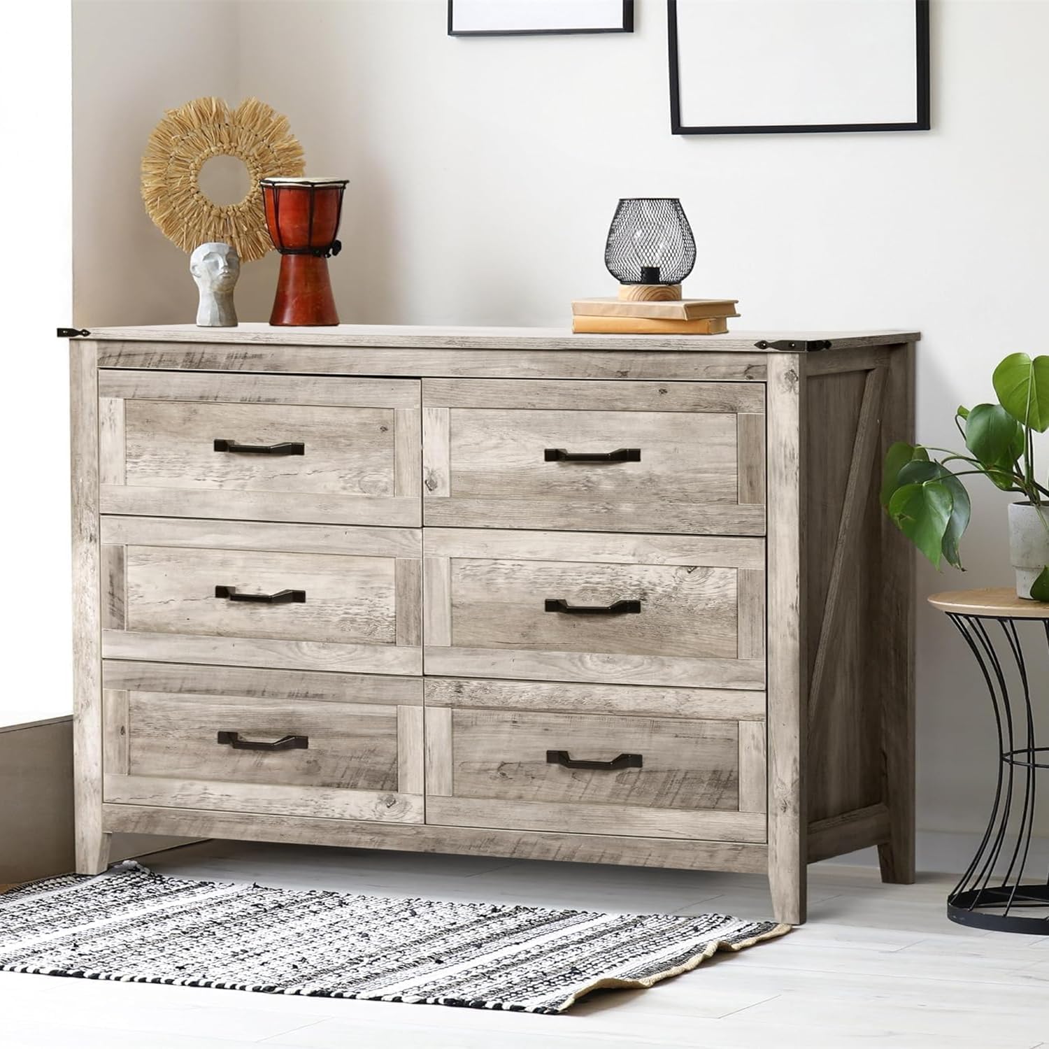 NEDYO 3PCS Farmhouse Dresser and Nightstand Sets, 6 Drawer Dresser and 2 Drawer Nightstand Set of 2 with Charging Station, Rustic Wooden Dresser Set for Bedroom. Light Rustic Oak