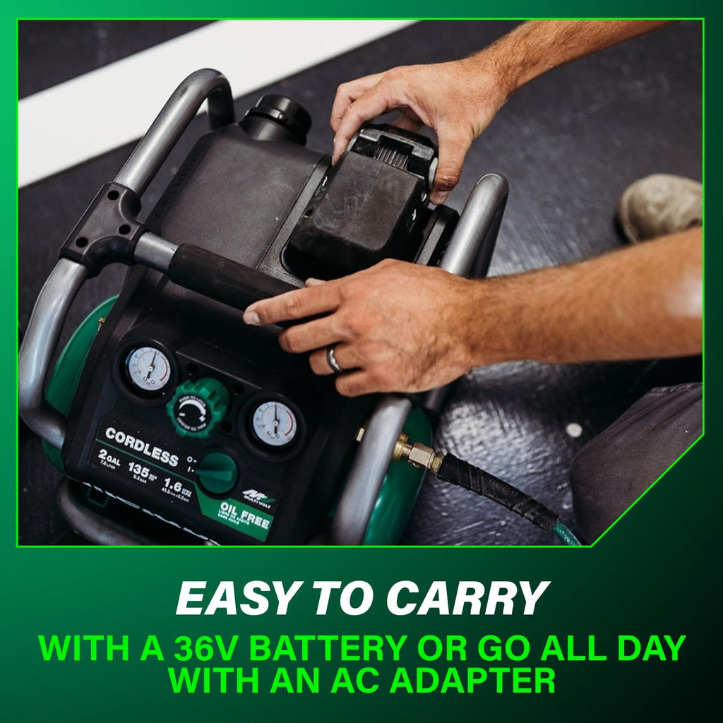Metabo HPT 36V MultiVolt 2 Gallon Cordless Air Compressor, Portable and Versatile, Ideal for Pneumatic Finish Nailers and Tire Inflation, tool body only EC36DAQ4