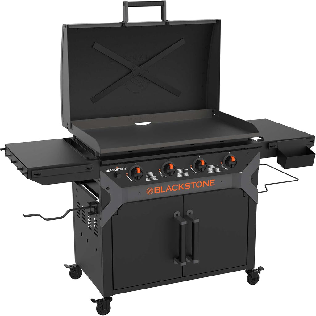 Blackstone 2309 Iron Forged 36' Omnivore Griddle with X-Braced Hood and Enclosed Cabinet, Powder Coated Steel, Black