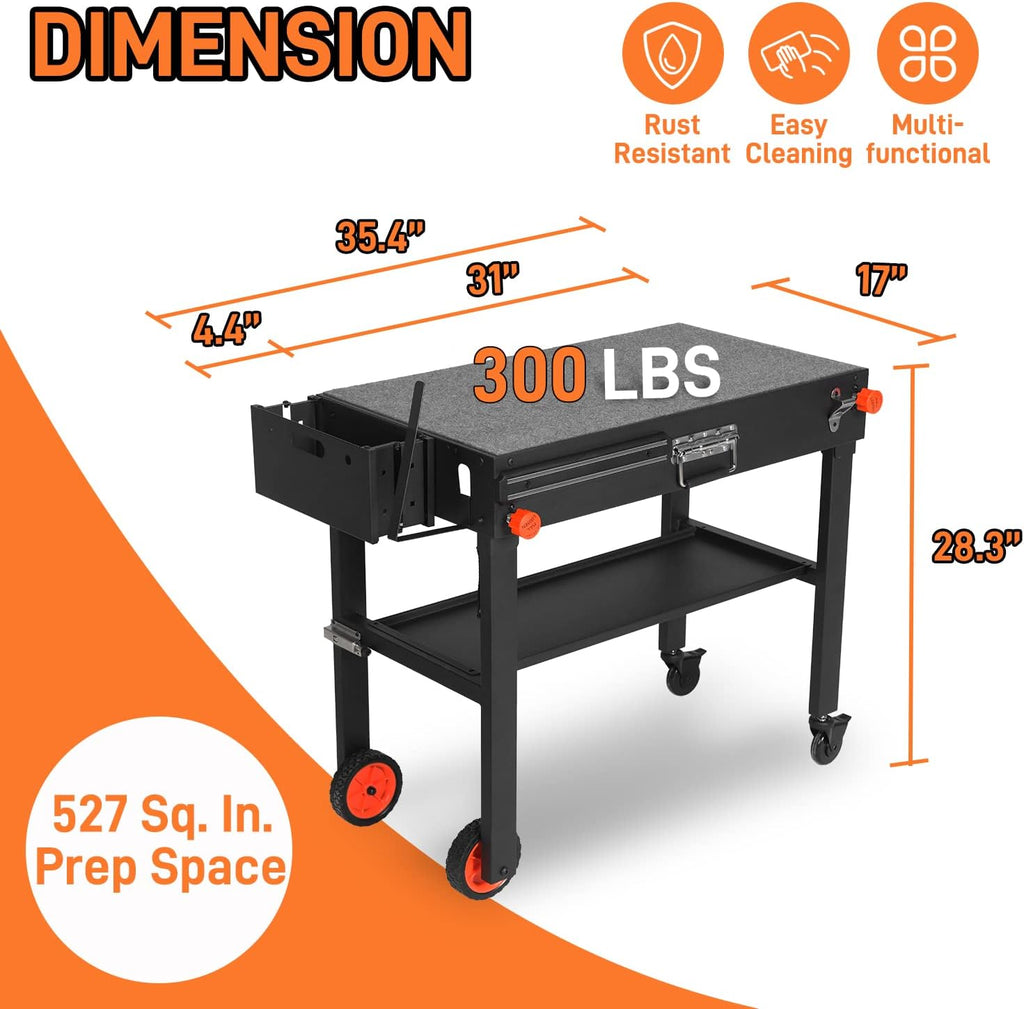 EUTRKei Grill Table for Blackstone Griddle, Portable Griddle Table with Caddy - Fit 17' or 22' Other Tabletop Grill, Foldable Ninja Grill Stand& Blackstone Griddle Stand for Outdoor Tailgating-Camping