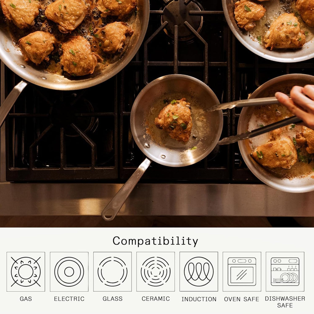 Made In Cookware | 3-Piece (Includes 8',10',12') Stainless Frying Pan Set | 5 Ply Stainless Clad | Professional Cookware | Crafted in Italy | Induction Compatible
