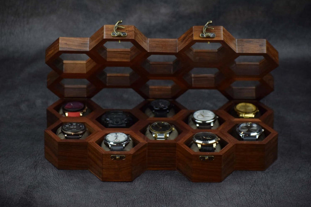 Extra Large Superior Rosewood Honeycomb Watch Box Display Case Holder Collector Organizer for Men, Men's Vintage Watch Storage Box to Store and Keep your Watches Safe and Sophisticated.