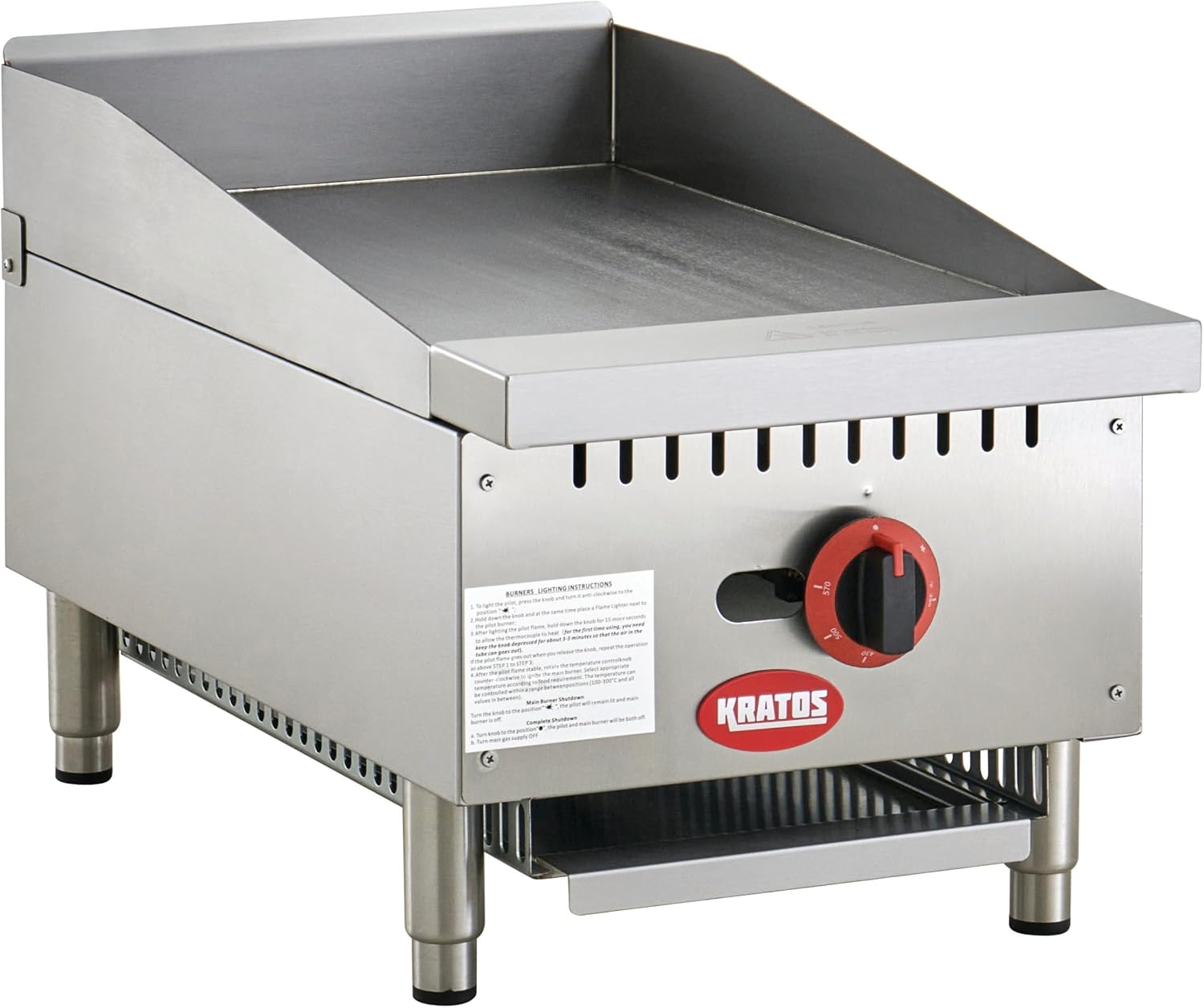 Kratos Commercial Griddle, 15'W Gas Countertop Griddle with Thermostatic Controls, 30,000 BTU (29Y-177)