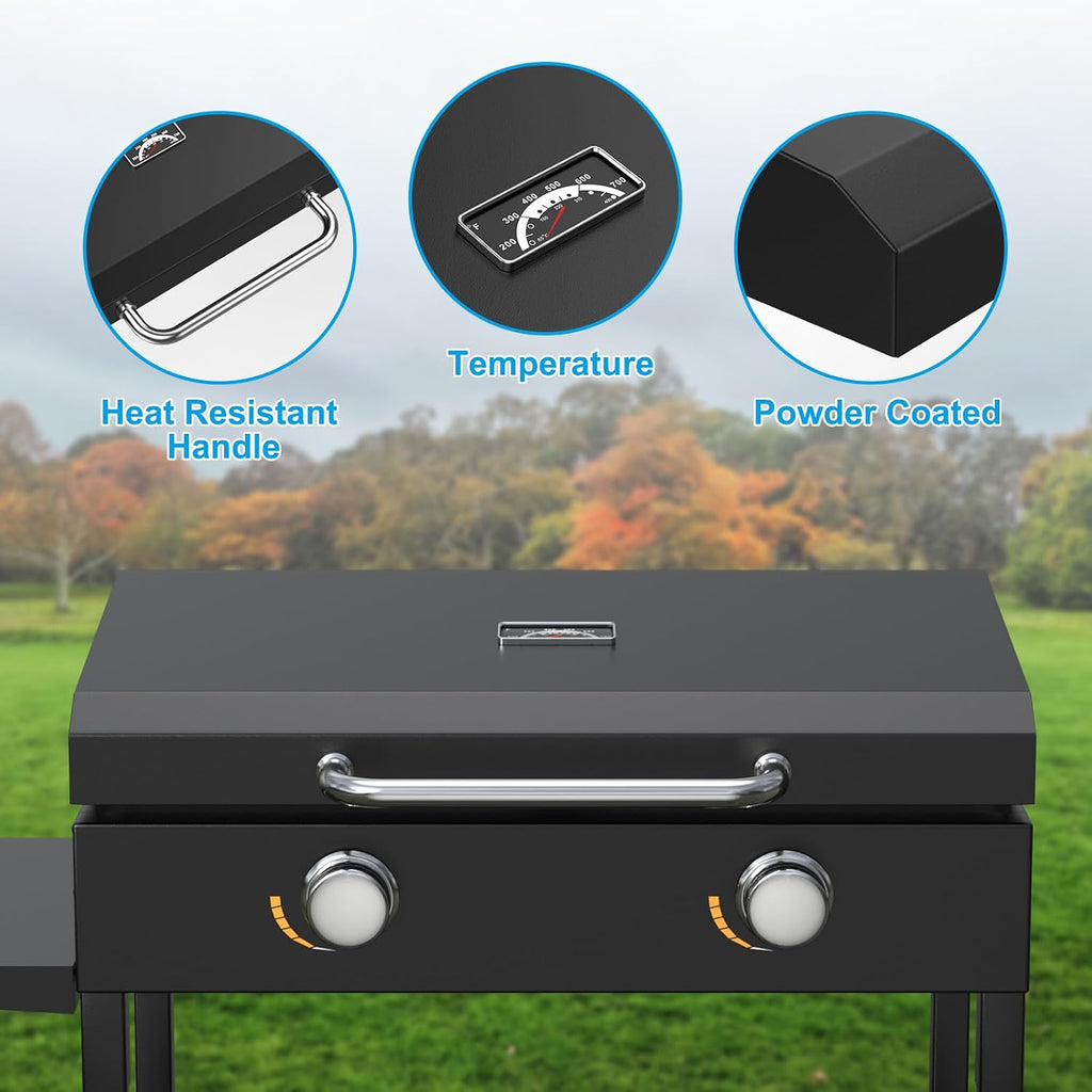 Upgrade Hinged Lid for Blackstone 28'' Griddle Hard Cover Flat Top Lid with Thermometer for Blackstone Grill 1517 1853 1605 1803 1839 1856 1885 1924 1983 2094 2137 2145 Griddle Cover Hood with Handle