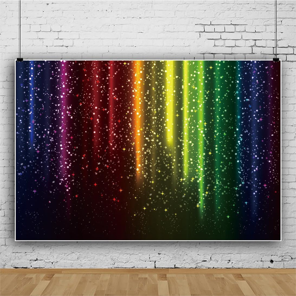 Let's Glow Party Backdrop Colorful Rainbow Printed Backdrop Rainbow Bokeh Curtain Background Magic Performance Music Dance Background LGBT Pride Month Cake Table Studio Props 20x10ft