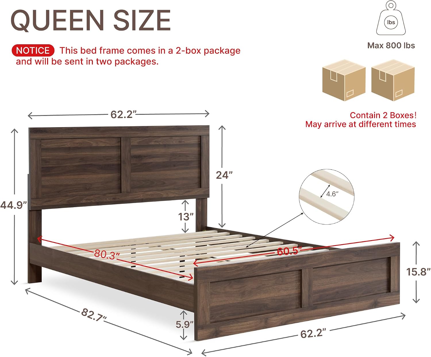 KISLOT Wood Bed Frame, Full Size Wooden Platform Bed Frame with Headboard and Footboard Mattress Foundation Farmhouse Bedroom Furniture No Box Spring Needed