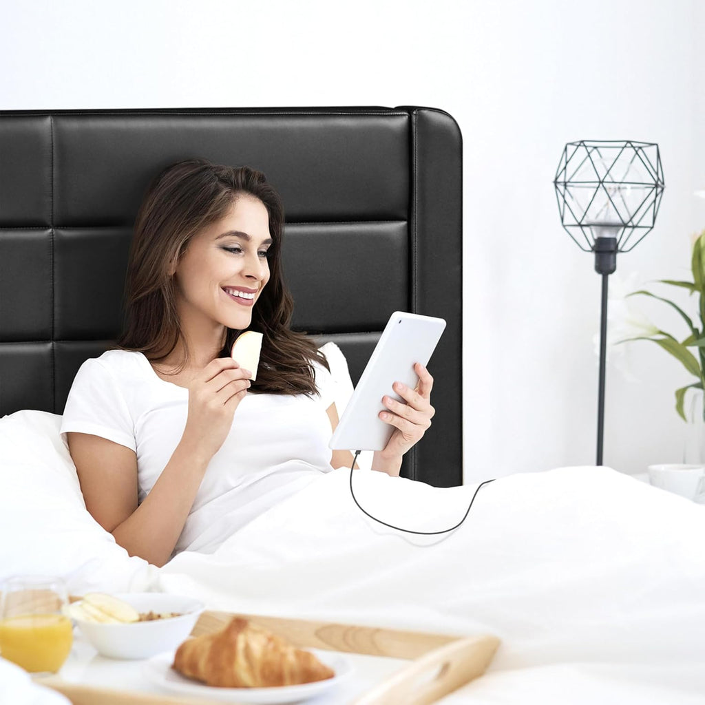 Yaheetech Full Size Bed Frame with 2 USB Charging Stations/Port for Type A&Type C/3 Storage Drawers, Leather Upholstered Platform Bed with Headboard/Solid Wood Slat Support/No Box Spring Needed/Black