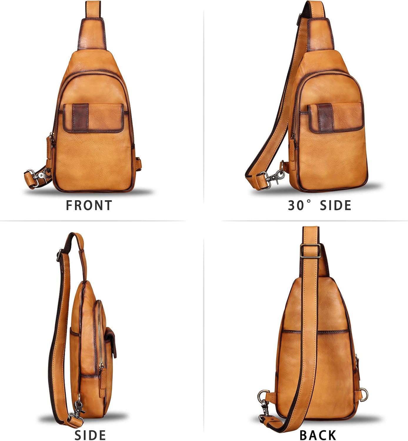 Genuine Leather Sling Bag - Vintage Sling Backpack for Men & Women - Fashion Shoulder & Crossbody Bag
