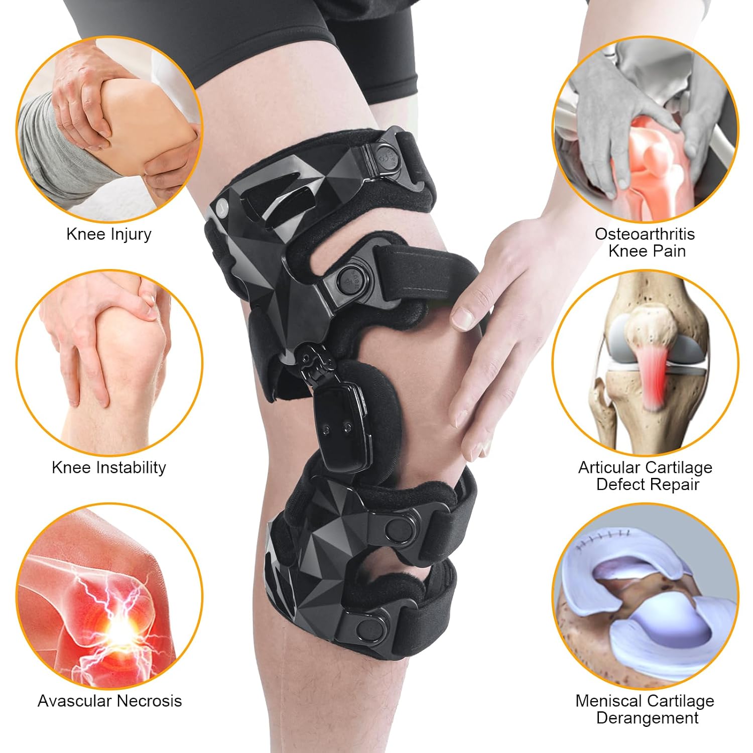 OA Unloader Knee Brace with Sleeves and Anti-Strap for Osteoarthritis, Load Rheumatoid Arthritis, Bone on Bone Offloader, Cartilage Repair, Degeneration, Lateral knee Brace Lattice Black R