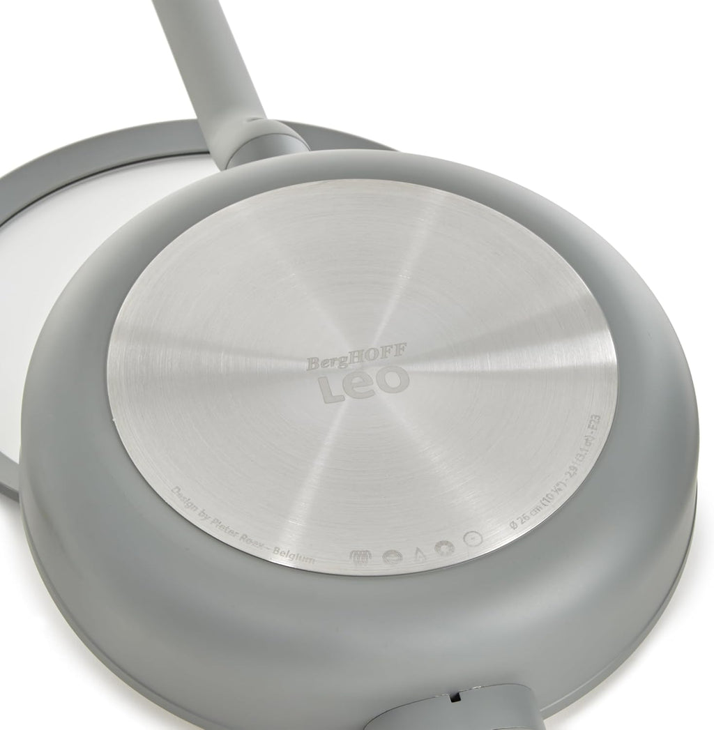 BergHOFF Balance Nonstick Ceramic Sauté Pan 10.25in, 3.1qt. with Glass Lid, Recycled Aluminum, CeraGreen Non-toxic Coating, Stay-cool Long Handle, Induction Pan, Moonmist
