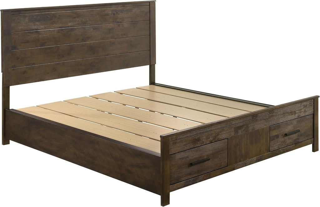 Coaster Home Furnishings Woodmont Farmhouse 5-Piece Bedroom Set California King Size Storage Panel Bed Frame 54-inch Headboard Rustic Golden Brown 222631KW-S5