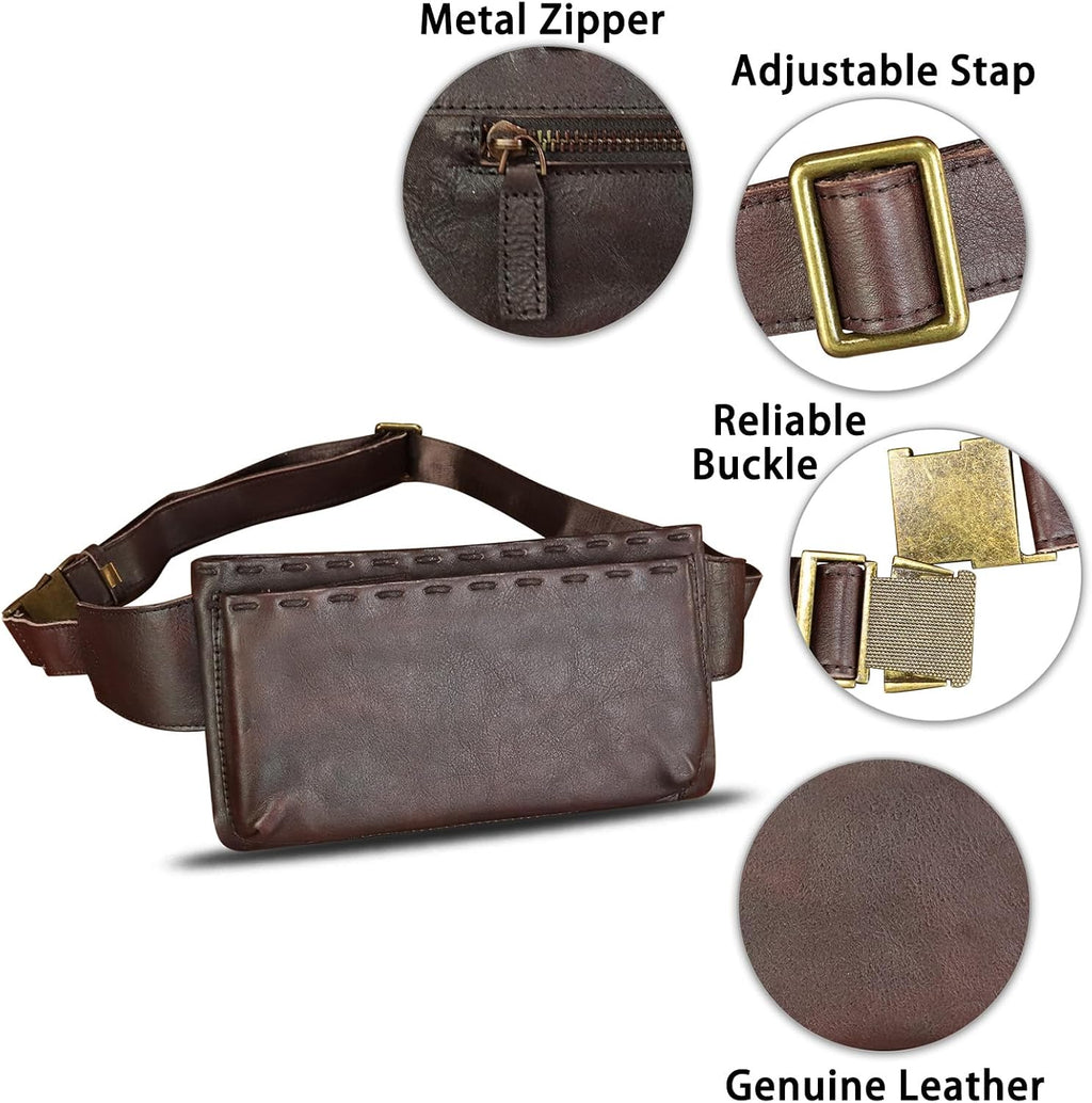 Genuine Leather Waist Bag Fanny Packs Hip Bag for Women and Men Real Leather Small Fanny Bag Sling Bag Crossbody Bags Chest Purses (Coffee)