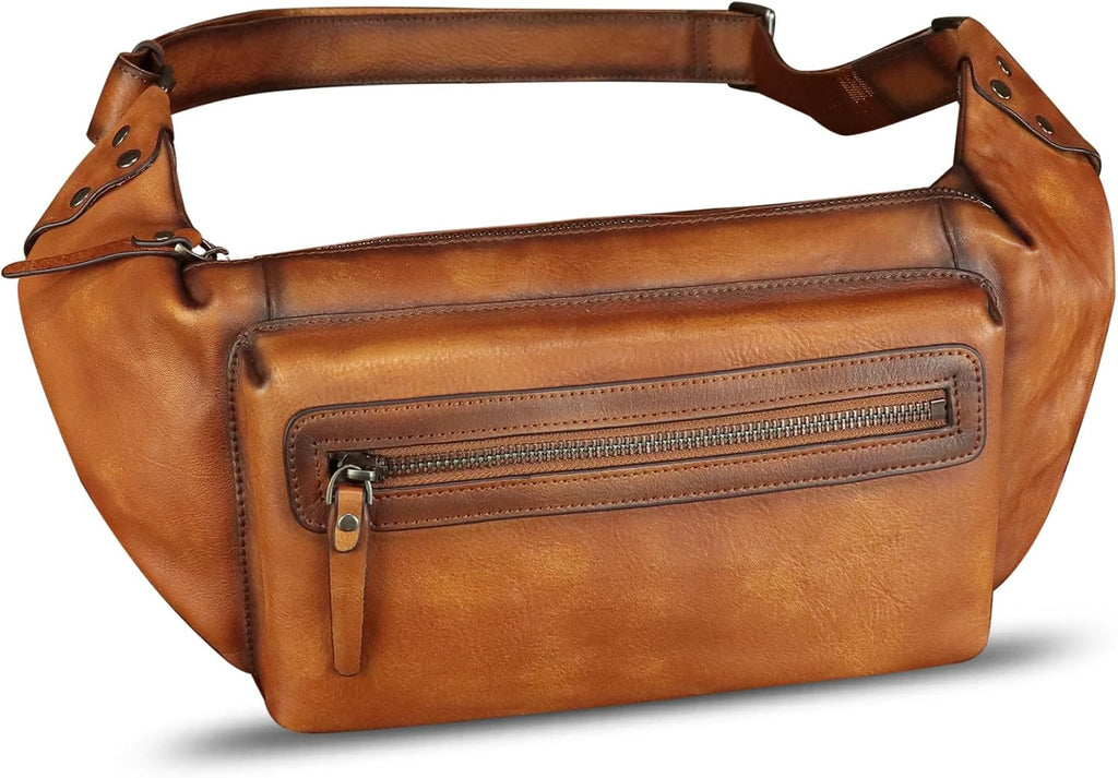 Genuine Leather Fanny Pack for Men and Women - Waist Bag, Hip Bag and Chest Purses (Brown)