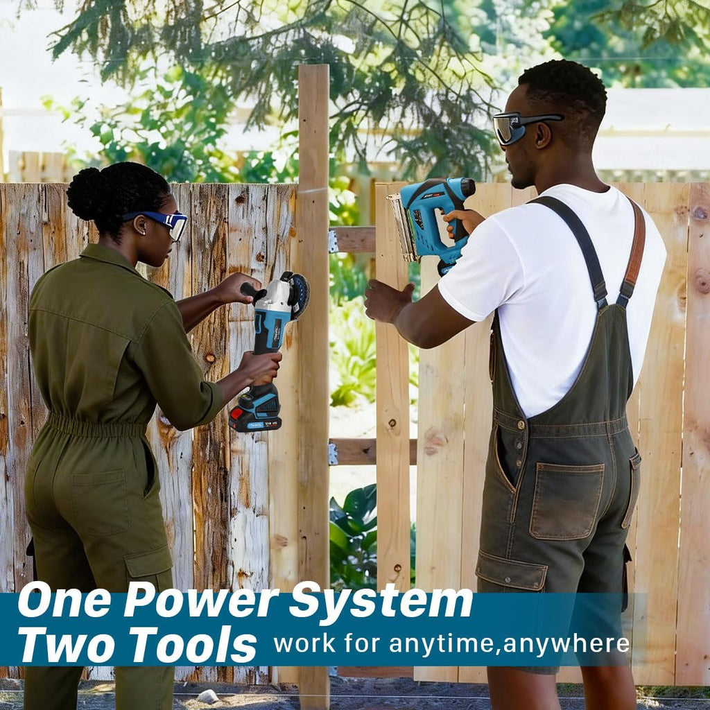 2-in-1 Cordless Nail Gun with 5/8' Angle Grinder, Cordless nail gun with battery,2×2.0Ah Batteries for Woodworking and Grinding JOVANT
