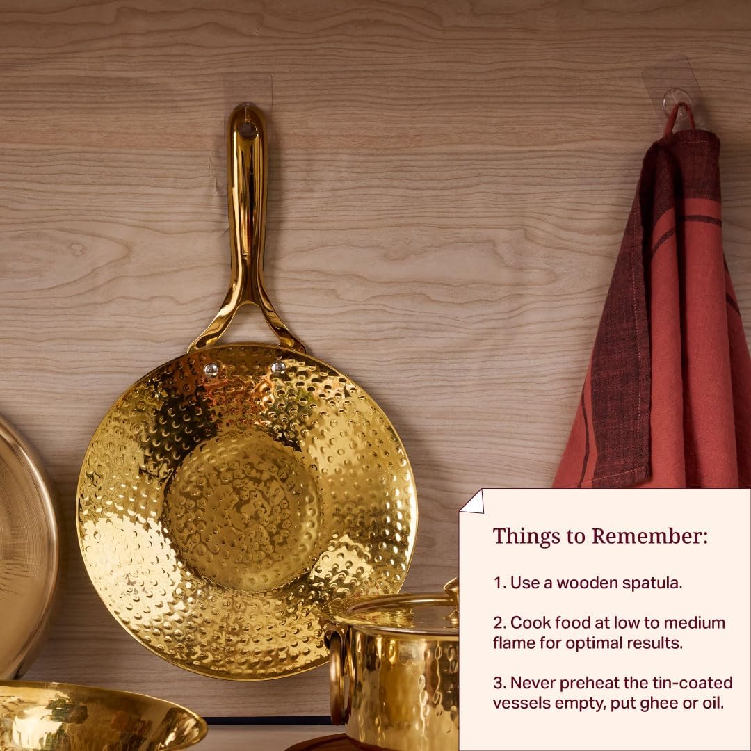P•TAL Brass Roti Tawa 10' (25.4 cm) Teflon Free Non-Toxic Tawa for Roti with Insulated Heat Resistant Handle