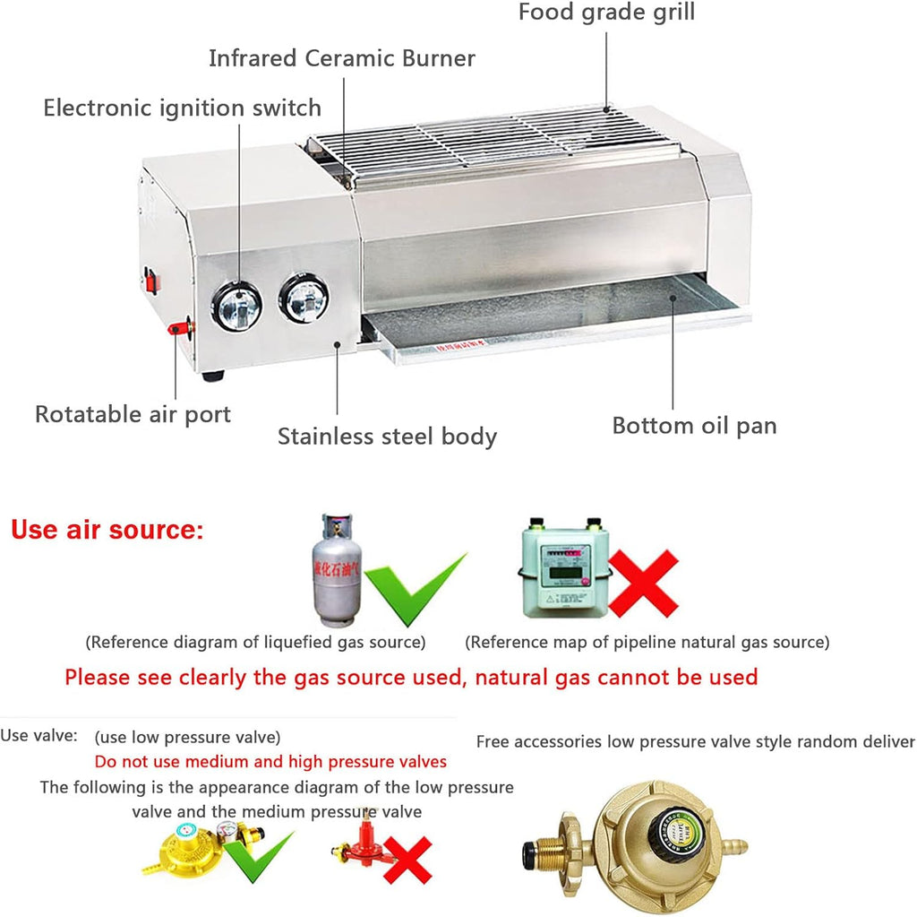 Table Top Portable Gas BBQ Grill, Gas BBQ Grill for Indoor and Outdoor Use, Table Top Griddle, Coating Grill Surface 41x23 cm, Removable Grease Tray, for Picnic Camping Garden Terrace Beach