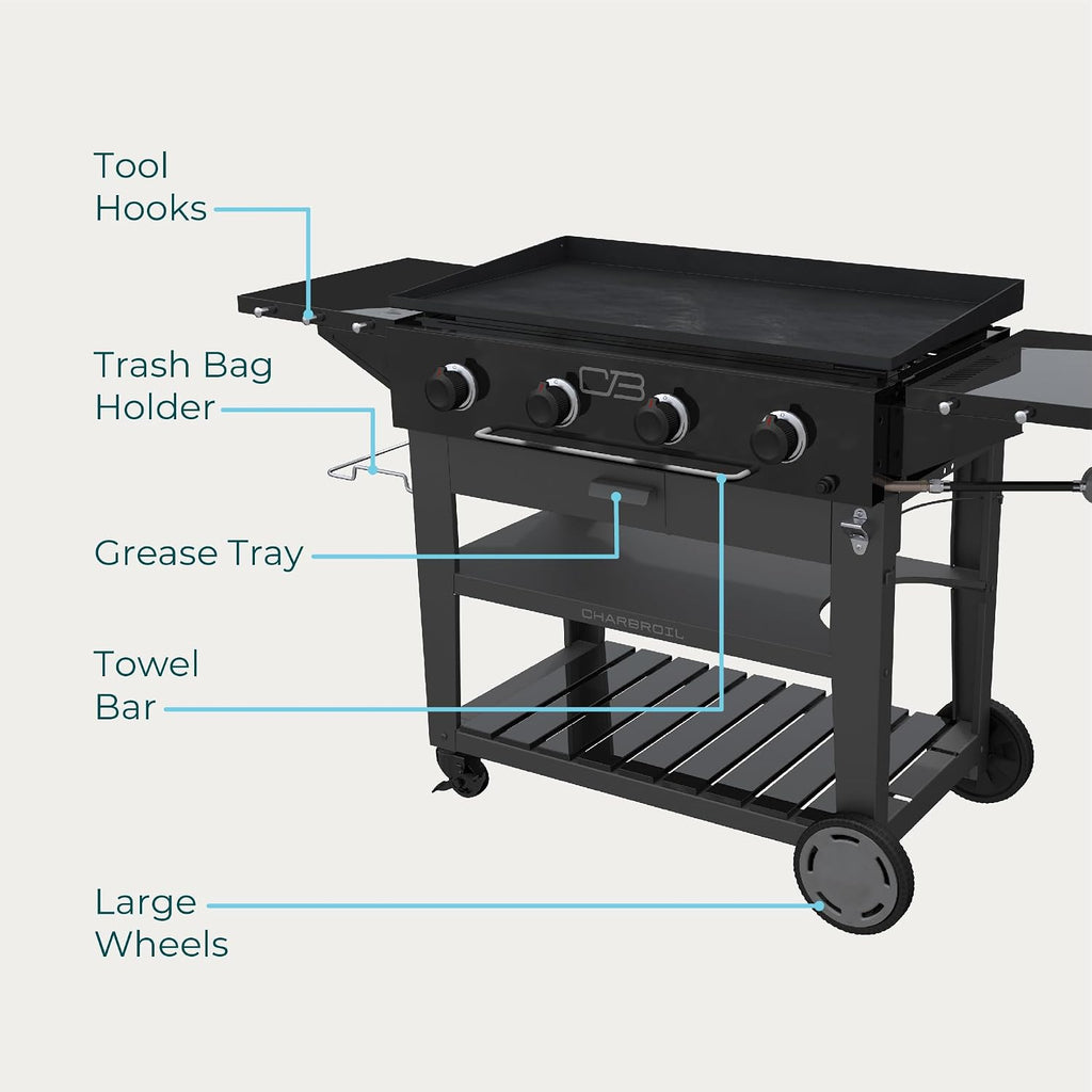 Charbroil 36' Performance Series Propane Gas Griddle with Cart 4 Burner Flat Top Grill, Black 463259124