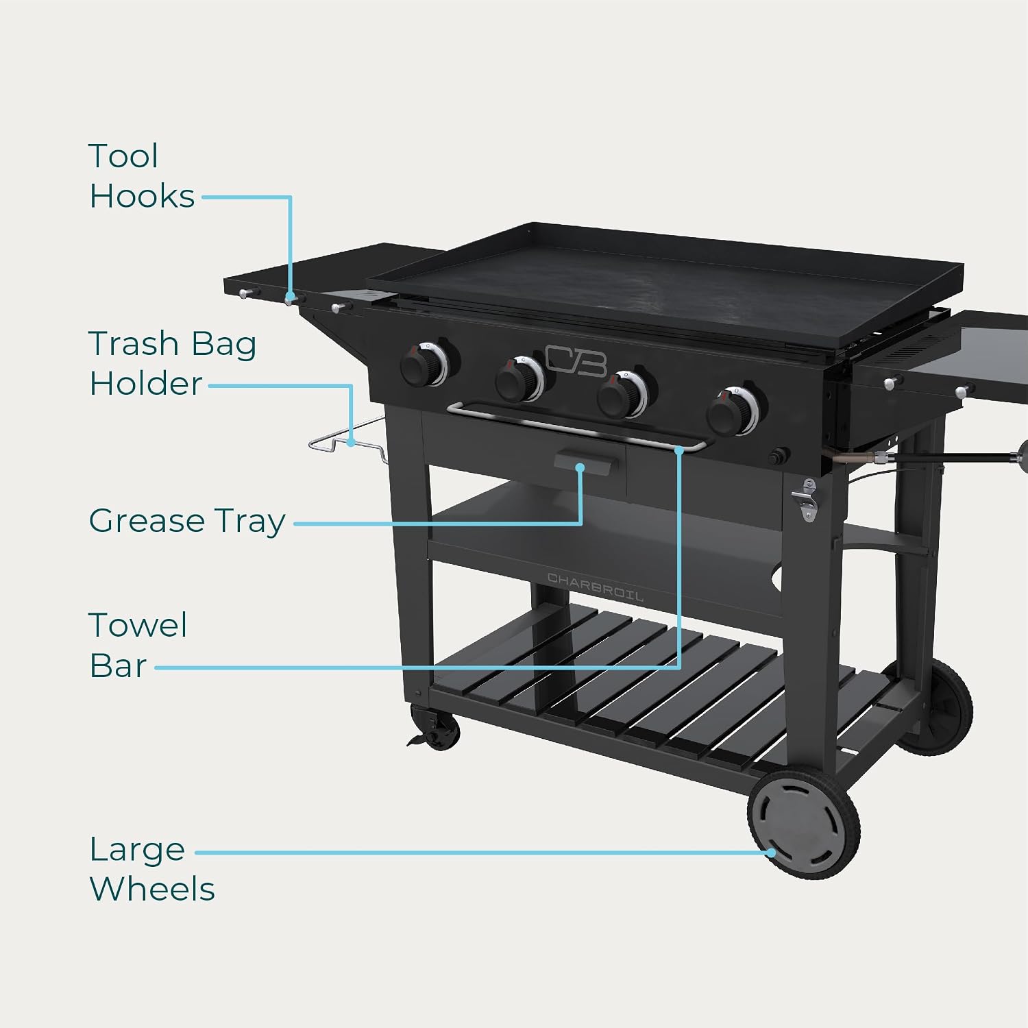 Charbroil 36' Performance Series Propane Gas Griddle with Cart 4 Burner Flat Top Grill, Black 463259124
