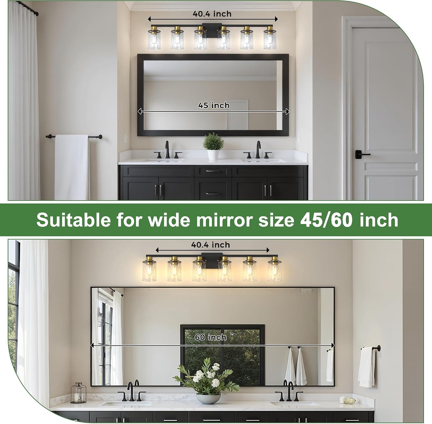 DORESshop Bathroom Light Fixtures, 6-Light Gold and Black Bathroom Lighting Fixtures Over Mirror with Clear Glass Shade, Vanity Lights for Hallway Living Room Bedroom