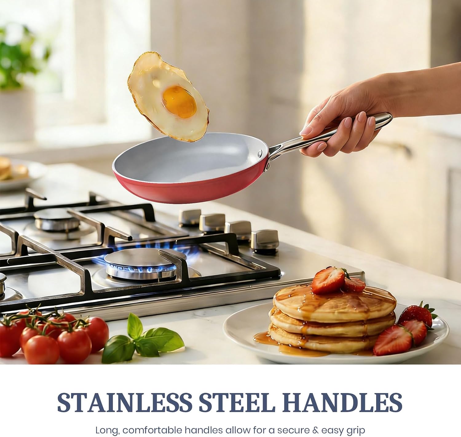 CookinCraze Ceramic Cookware Set, Pots and Pans Set Nonstick with Lid PFAS & PFOA Free, Induction Compatible Oven Safe Up to 500°F Even Heat Distribution, Fusion Red