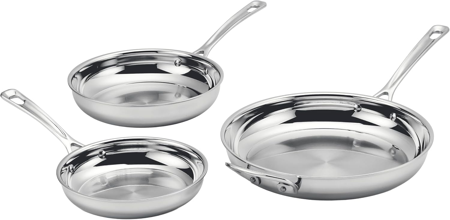 Cuisinart 3 Piece PureClad, Triple-Ply Stainless Steel Skillet Set, PCST22-81012