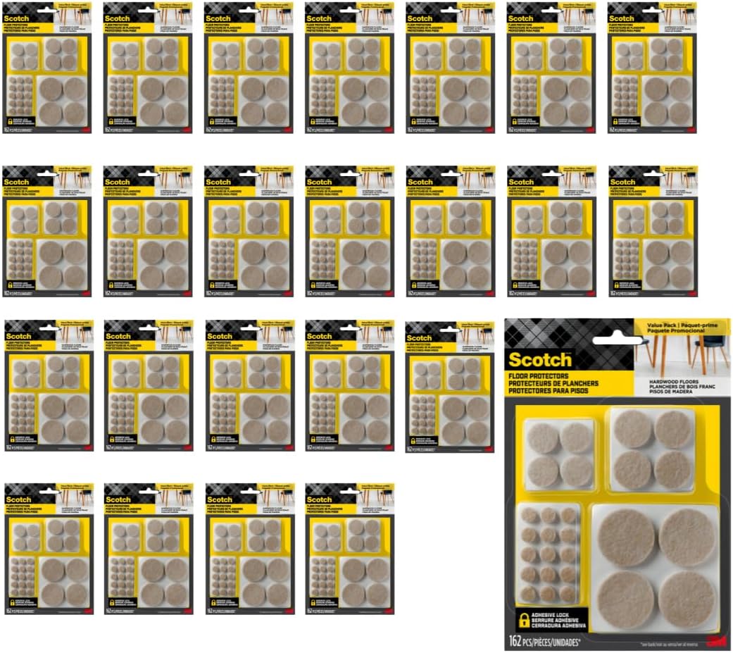Scotch Felt Pads, Furniture Pads for Protecting Hardwood Floors, Round, Assorted Sizes, Self-Stick Design, Protecting from Nicks, Dents, Scratches (SP845-NA), Beige, 24 Pack (3888 Pieces)