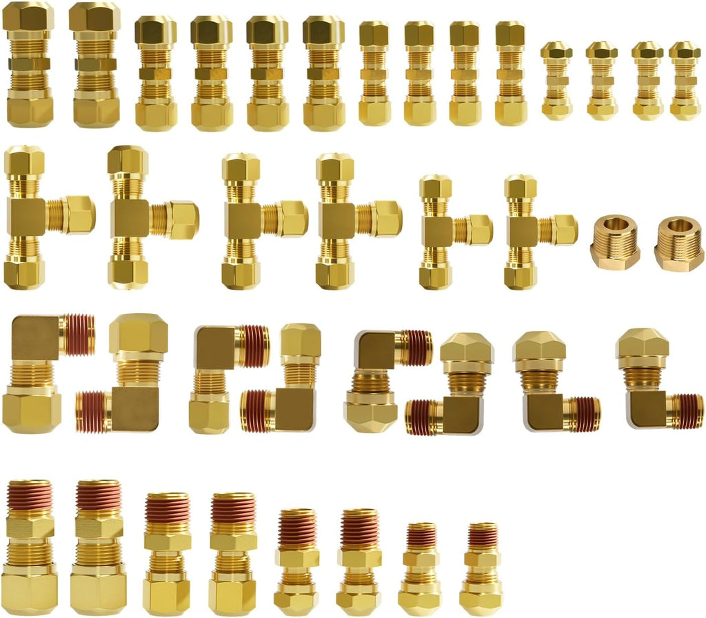38PCS DOT Air Brake Line Fittings Kit – Brass Push to Connect & NPT Assortment, 1/4' 3/8' 1/2' 5/8' Quick Connect Air Hose Repair Kit for Semi Truck, Tractor, Trailer & Industrial Air Systems