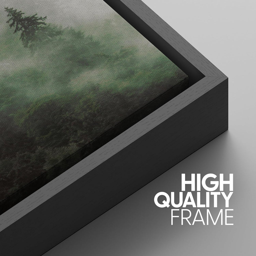 SIGNWIN Framed Canvas Print Wall Art Woodland Nursery Decor Set Fog & Mist Over Green Pine Tree Forest Nature Wilderness Modern Art Chic Landscape for Living Room, Bedroom, Office - 16'x24'x3 Black