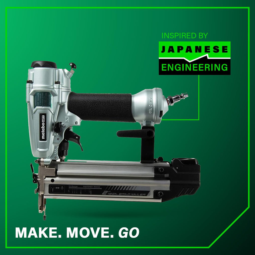 Metabo HPT Pro Brad Nailer, Pro-Preferred Pneumatic Finish Power Nailer for Trim Work, Furniture Building, Lightweight and Durable with Aluminum Magazine, 18 Gauge, 5/8″ to 2″ Brad Nails, NT50A5