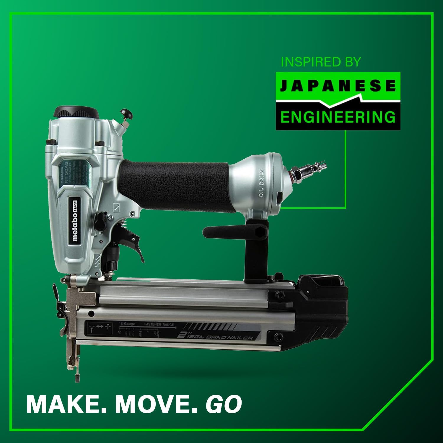 Metabo HPT Pro Brad Nailer, Pro-Preferred Pneumatic Finish Power Nailer for Trim Work, Furniture Building, Lightweight and Durable with Aluminum Magazine, 18 Gauge, 5/8″ to 2″ Brad Nails, NT50A5