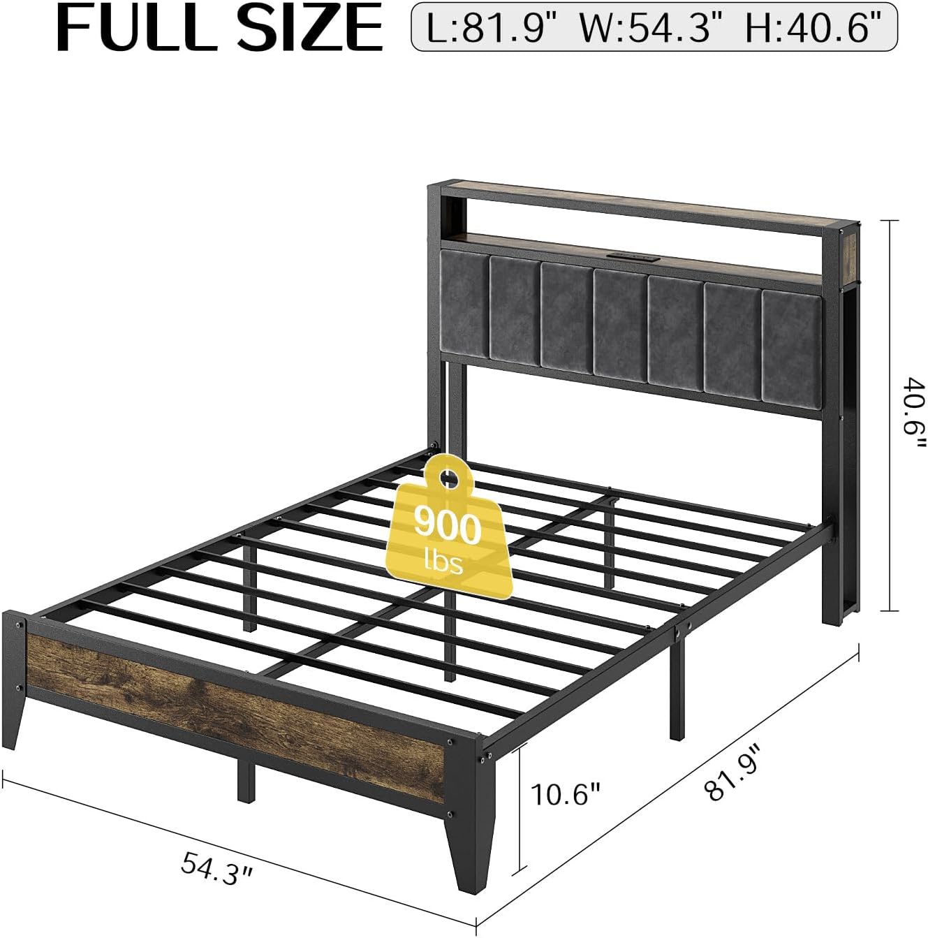 OLEVS Full Bed Frame Metal Platform Bed Queen Size with 2-Tier Storage & LED Light Headboard & Footboard, Charging Station Type C, No Box Spring Needed