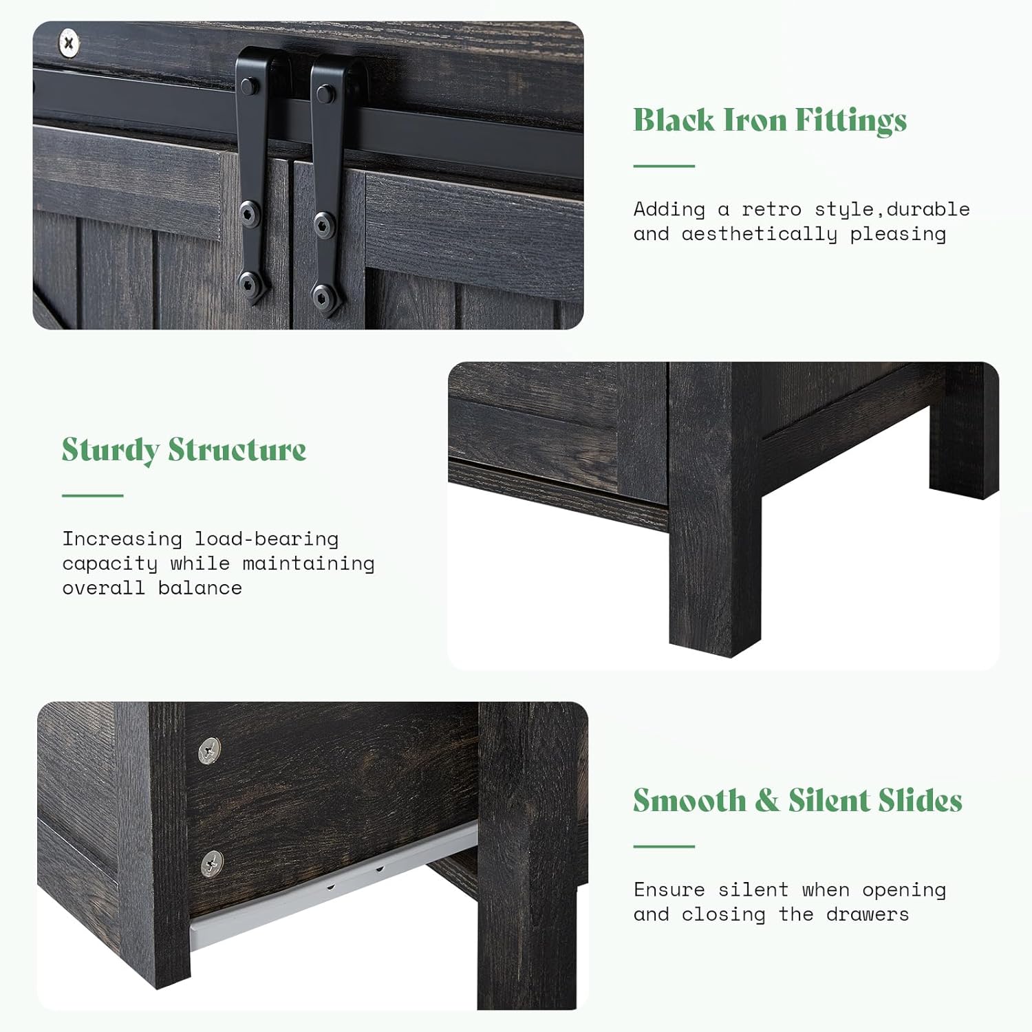 AMERLIFE 2PCS Farmhouse Dresser Set with Sliding Barn Doors, Bedroom Sets Include 47'' Dresser with 4 Drawers, 5-Drawer Tall Dresser, Black Oak