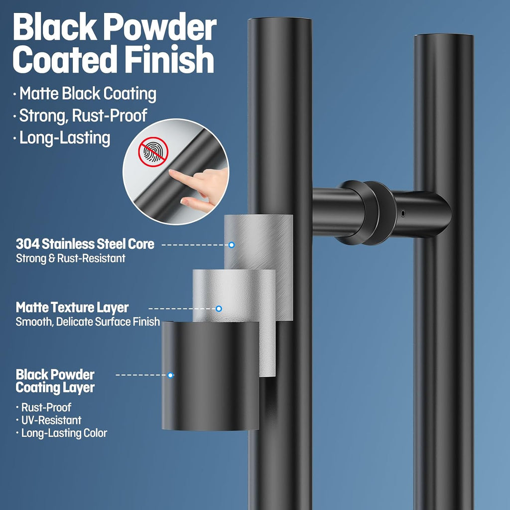 Ranbo 71' Overall Length Anti-Fingerprint Matte Black Back-to-Back Door Pull Handle,59-1/16'(1500mm) Hole Spacing,1.2 mm 304 Stainless Steel for Glass,Entry,Commercial and Storefront Door