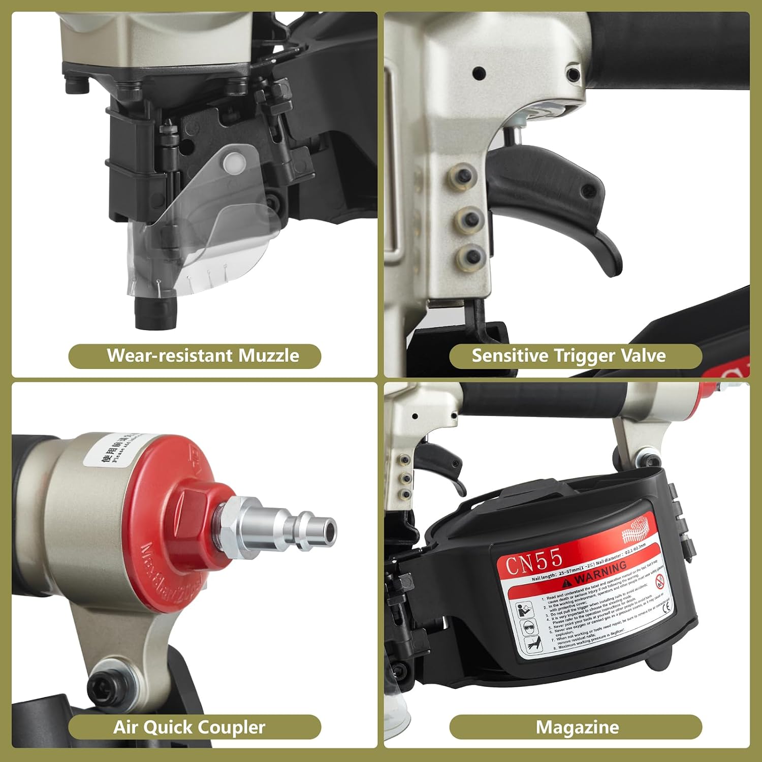Maxparts Coil Nail Gun CN55, 1 Inch To 2-1/4-Inch Pneumatic Nail Gun, Siding Nailer with Rapid Shooting Engine for Pallet, Crating, Framing, Fencing