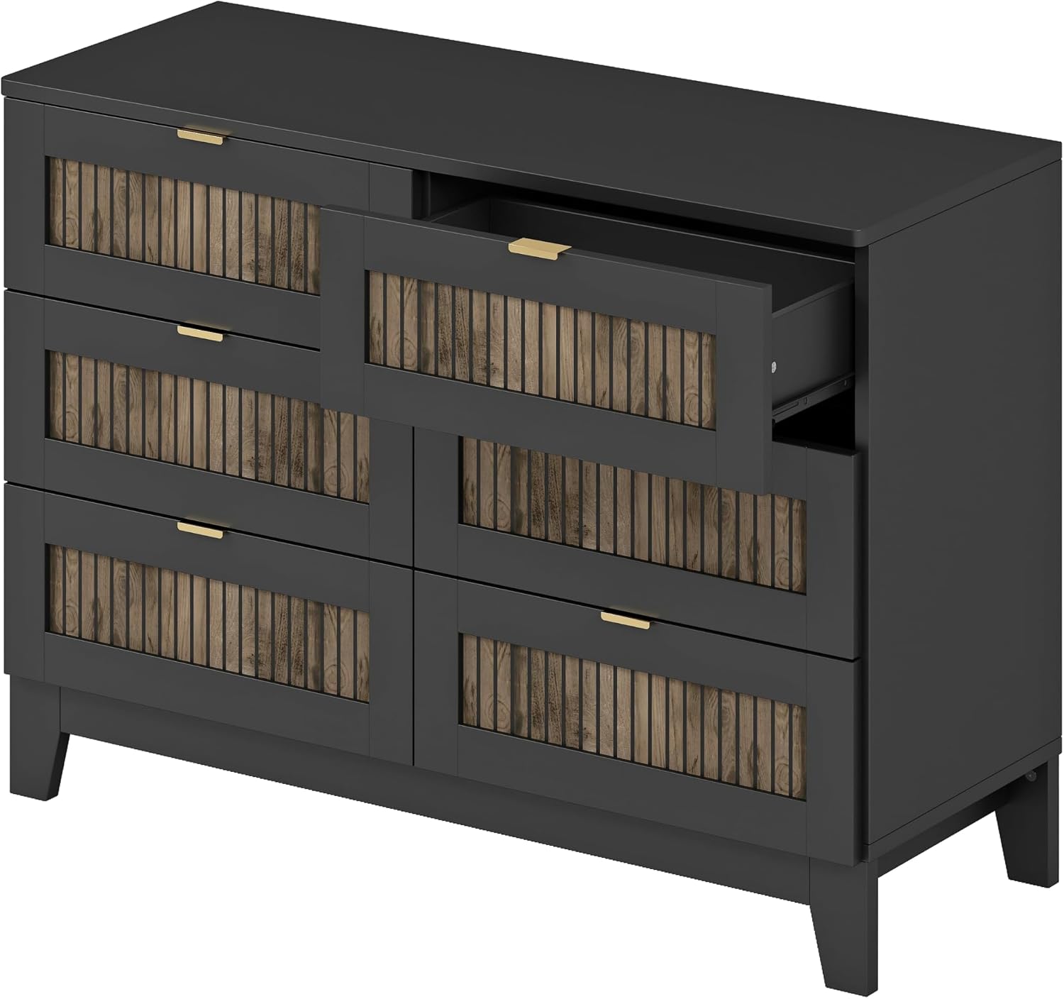Harper & Bright Designs 4-Pieces Bedroom Sets, Queen Size Platform Bed with 2 Nightstands and A 6-Drawer Dresser, Queen Size Bedroom Set with Wooden Strip Decoration, Black