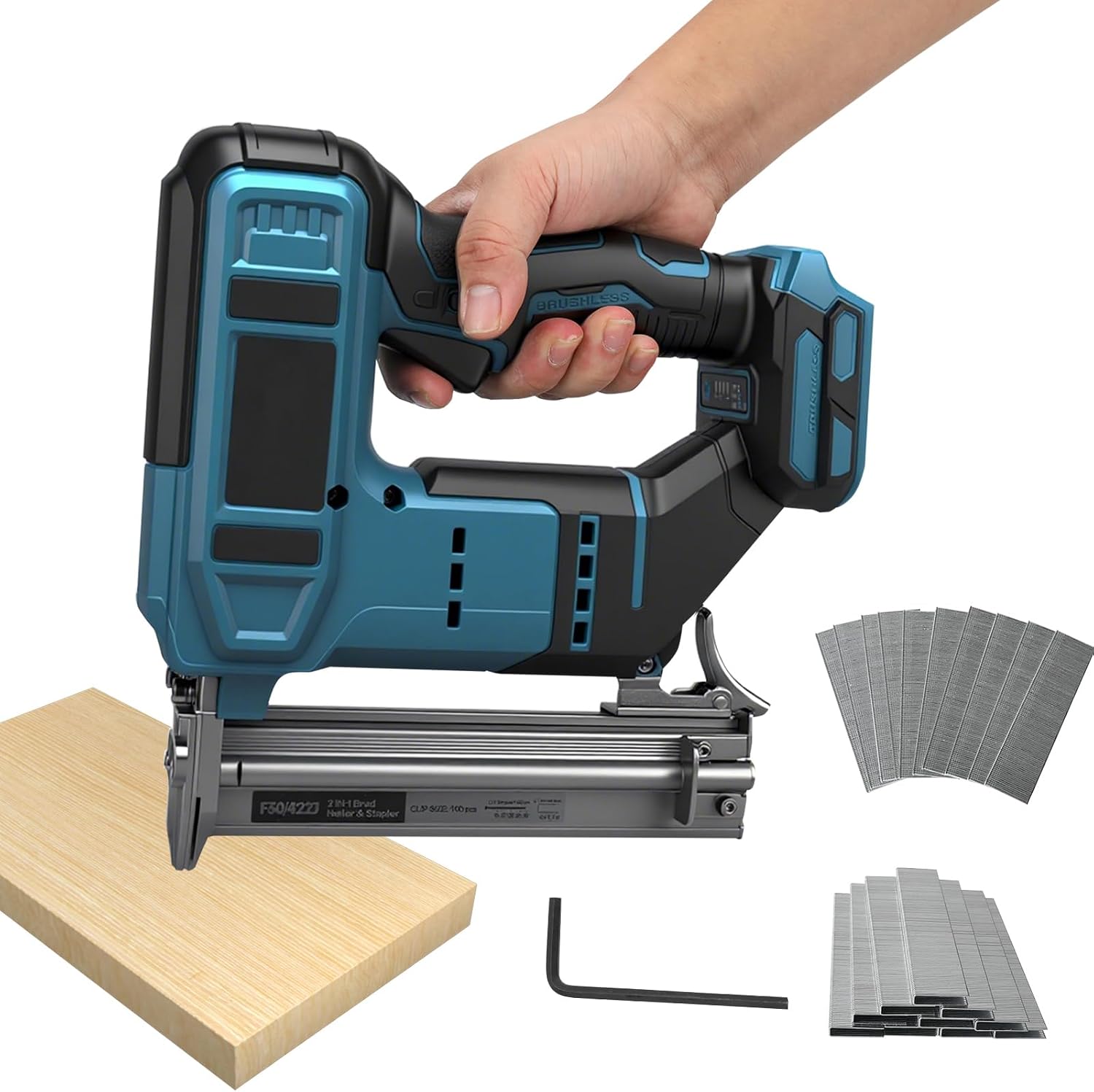 Cordless Brad Nailer for Makita 18V Battery (Tool Only), 2-in-1 Electric Nail/Staple Gun, 18 Gauge Brushless with 2000 Nails for Wood Carpentry, 2 Modes (for Makita)