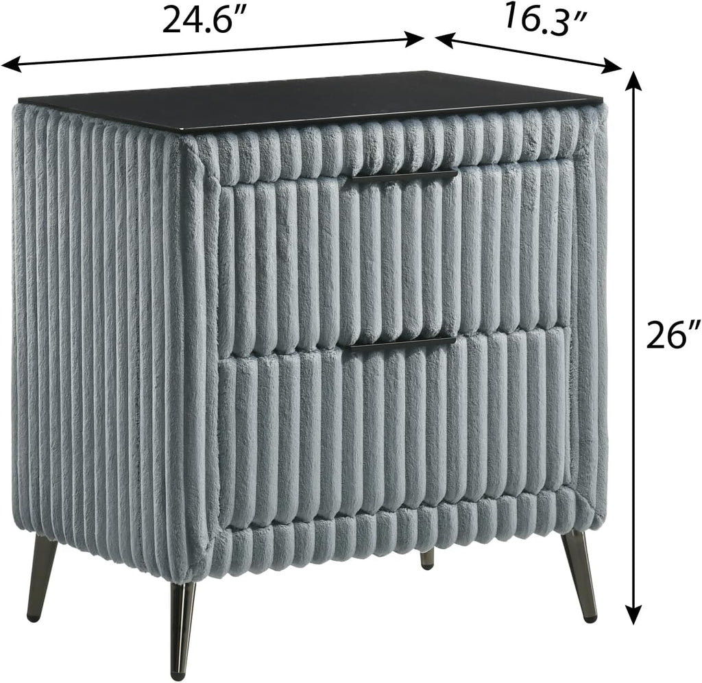 Roundhill Furniture Mavela Wide Wale Corduroy Upholstery Panel King Bed with 2 Nightstands, Blue