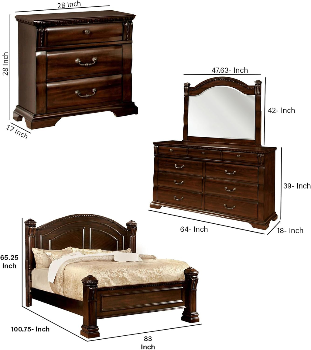 Benjara Koi 4 PC California King Bedroom Set- Cherry Brown Wood