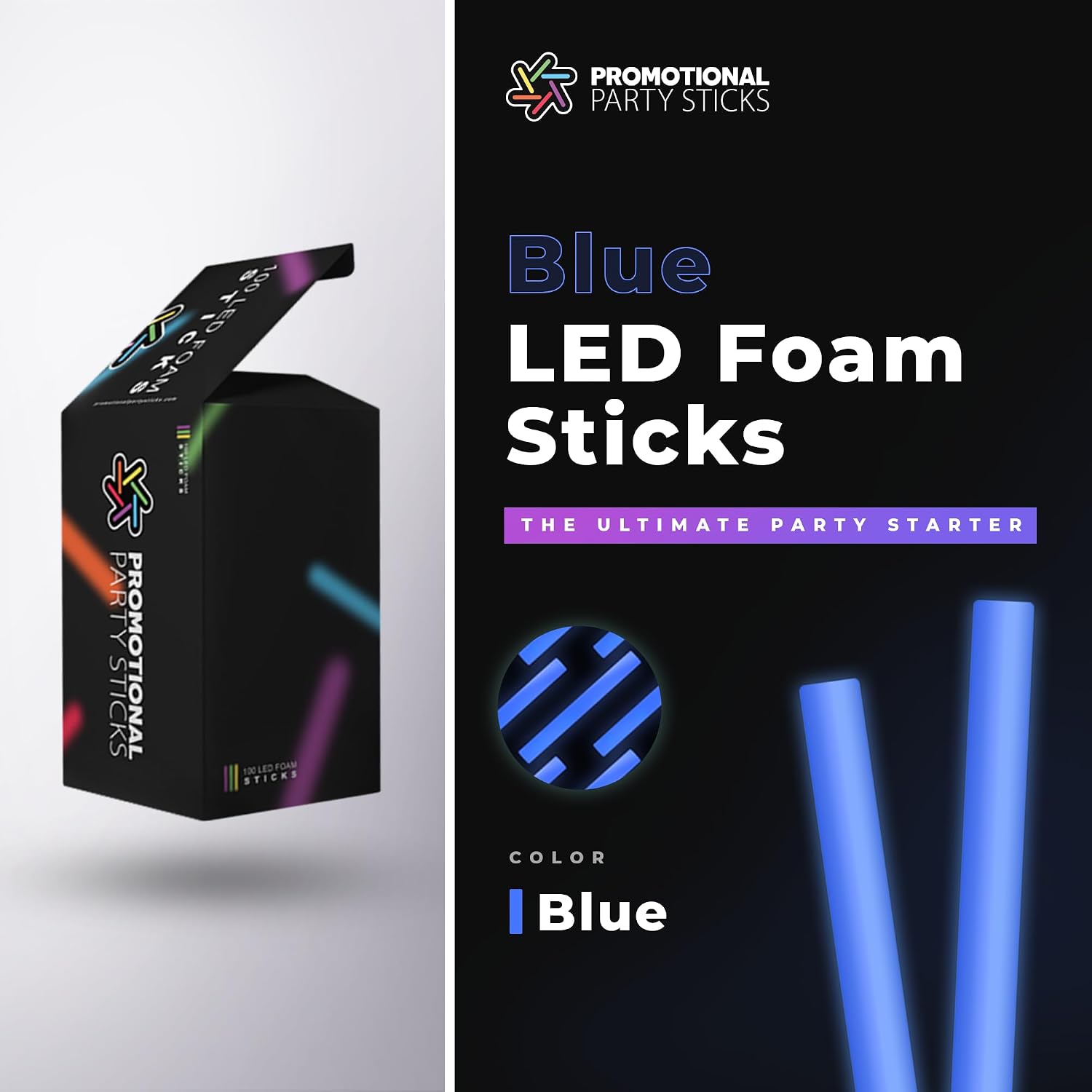 100 Blue Foam Glow Sticks - 16' Light Up Sticks for Wedding, Parties & Dancing