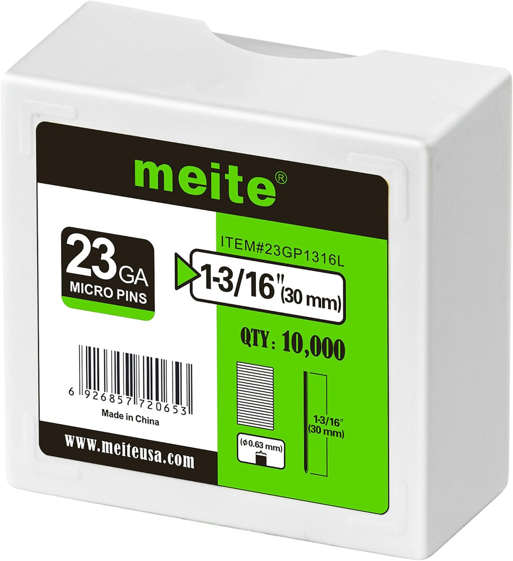 meite 23 Gauge Pin Nails, 1-3/16-Inch Micro Headless Piner Nails - Galvanized 23GA Pins Nails for Nail Gun, Ideal for Fine Woodworking and Trim Work (10 Boxes)