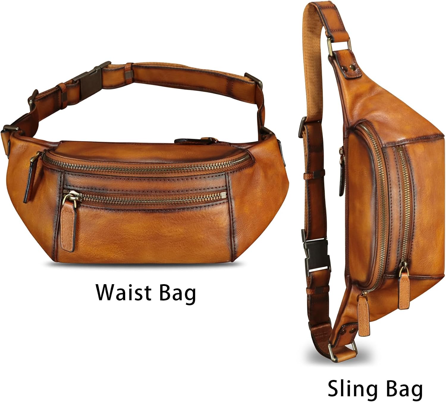 Genuine Leather Fanny Pack for Women and Men Vintage Real Leather Waist Bag Hip Bum Crossbody Sling Bags (Brown)