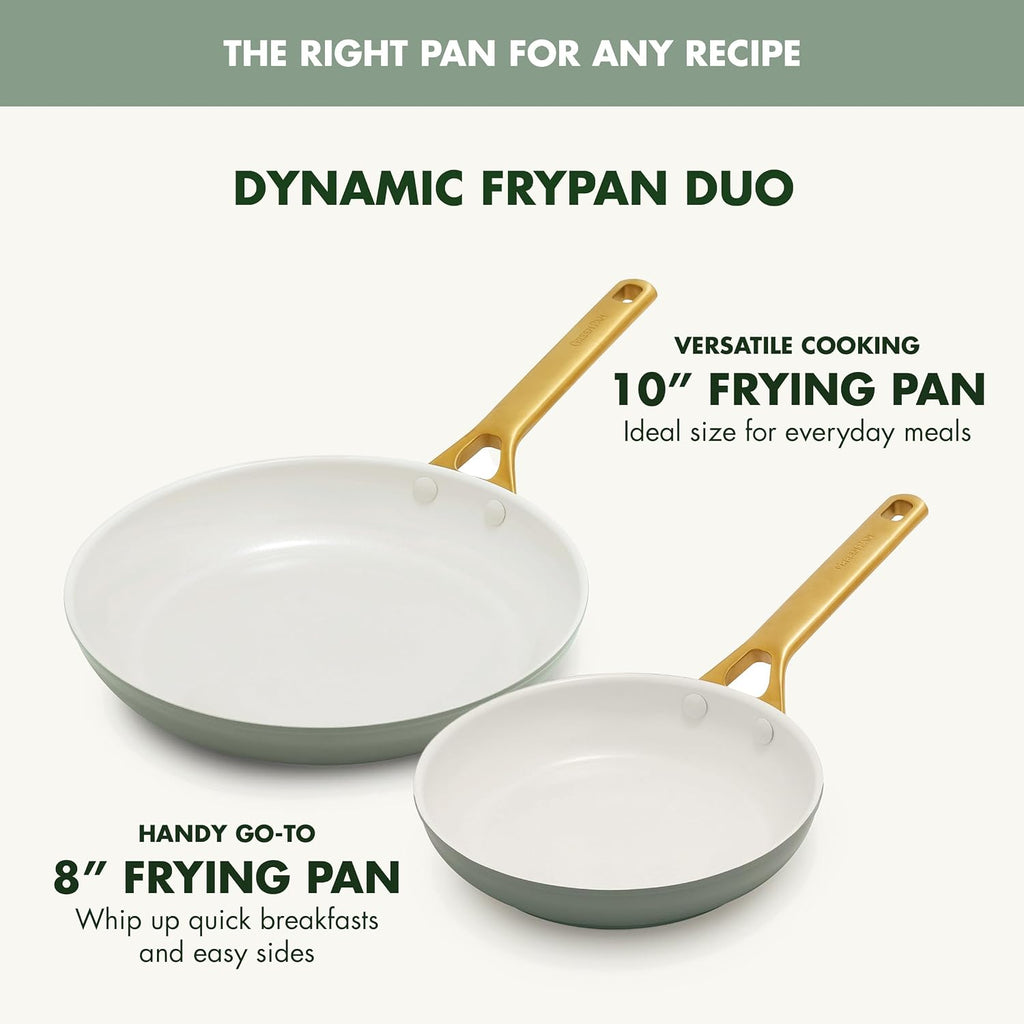 GreenPan Nonstick Reserve Pro 10' & 12' Frying Pan Set, NSF Certified Ceramic, Hard Anodized PFAS-Free Skillets, Stainless Steel Handles, Oven & Dishwasher Safe, Moss Green