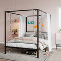 SHA CERLIN Canopy Bed Frame Full Size/Mattress Foundation with Metal Slats Support/No Box Spring Needed/Easy Assembly/Black
