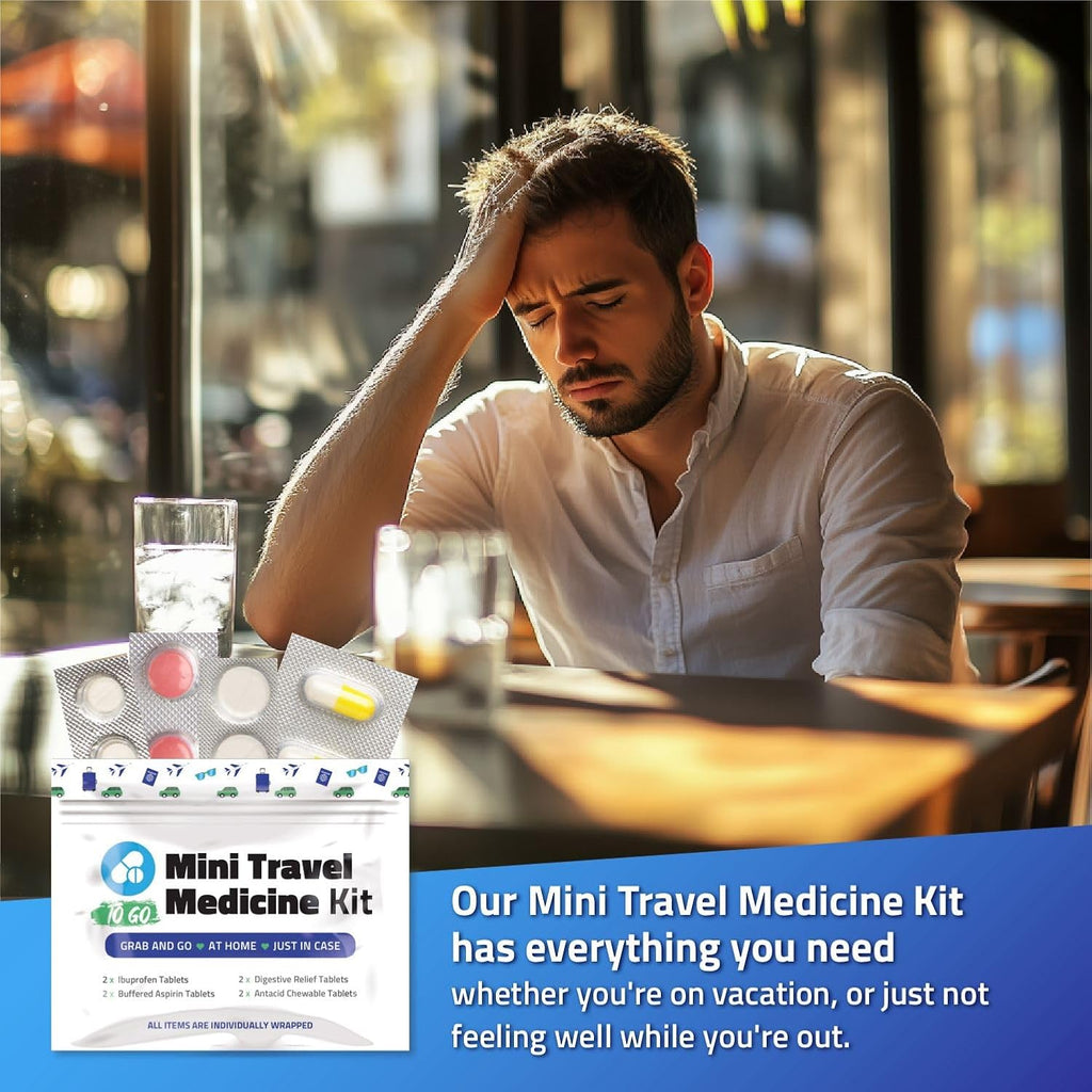 Mini Travel Medicine Kit – Variety Pack of Individual OTC Packets – Individual Packets for Emergency, First Aid, Cruise & Camping – Compact Size for Purse, Bag or Car (Red) (50)