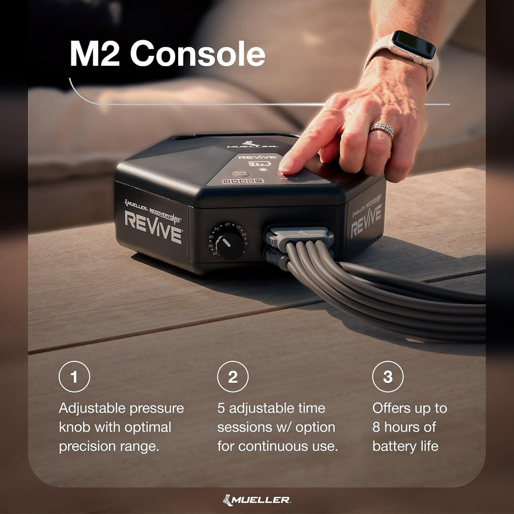 MUELLER Sports Medicine REVIVE M2 Professional Air Compression Boot – Advanced Recovery System – Targeted Leg, Knee, Calf, and Foot Massage and Circulation Therapy for Athletes
