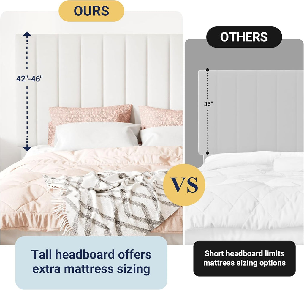 Allewie King Size Storage Bed Frame, Vertical Channel Tufted Adjustable Headboard, Velvet Upholstered Platform Bed with 4 Oversized Underbed Drawers, Wooden Slats Support, No Box Spring Needed, White