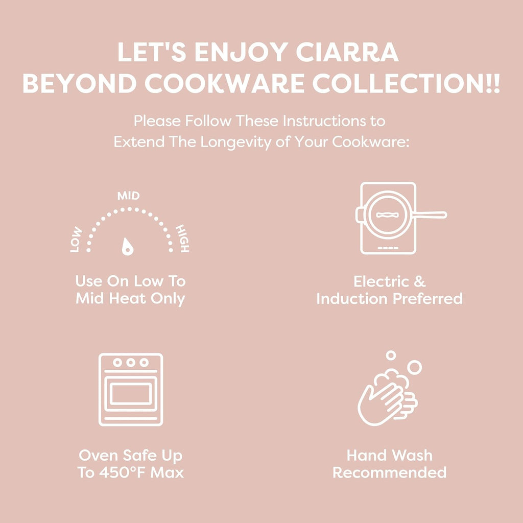CIARRA Non Stick Cookware Set, Ceramic Pots and Pans Set with Lid, Non Toxic Cooking Set, PTFE & PFOA Free, Oven Safe & Compatible with All Stovetops, Pink